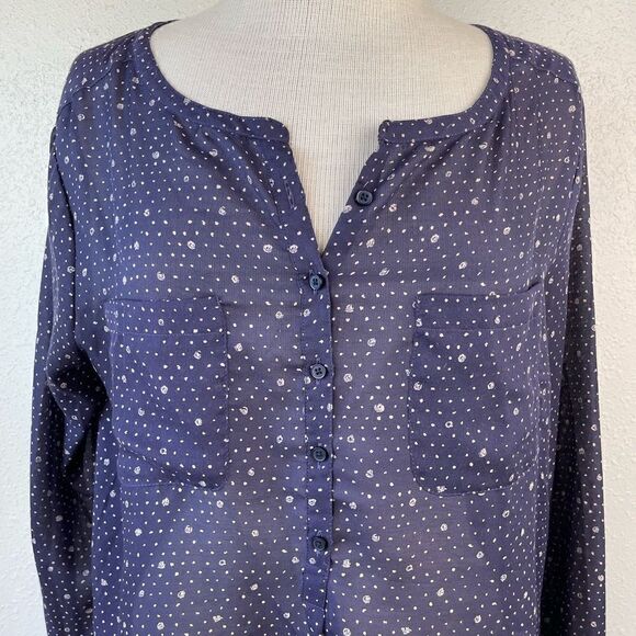 LOFT Sheer Navy Blue Button Down Top Size L EUC - Picture 2 of 6